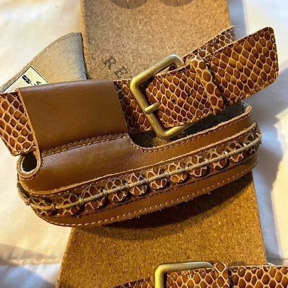 Revitalign Womens 11 Sofia Slide Sandals Brown Leather Snakeprint Cork Footbed - Picture 2 of 5